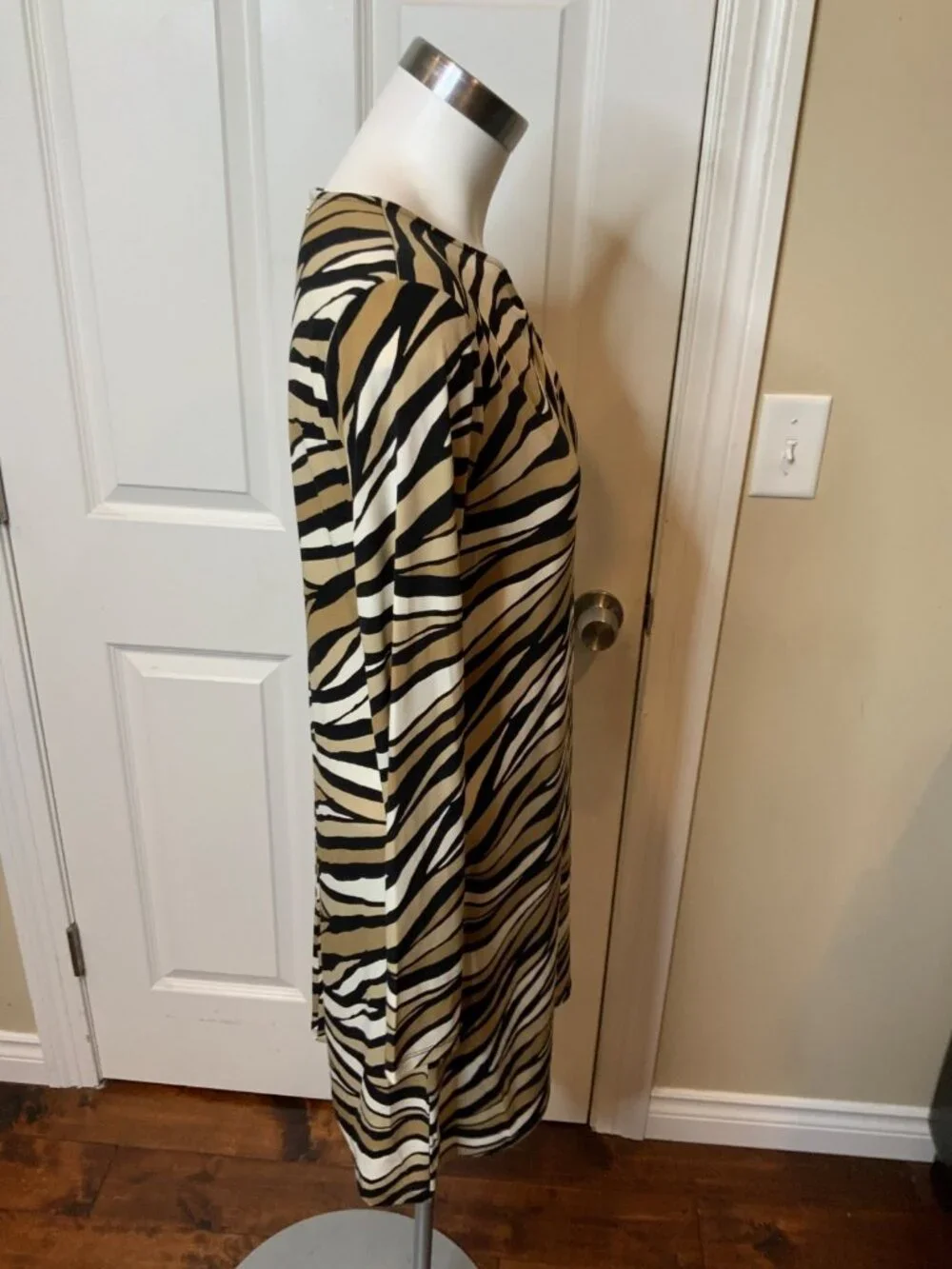 Michael Kors Tan Zebra Striped Gold Logo Dress, Size M